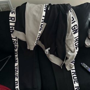 Black purple and white true religion sweat suit